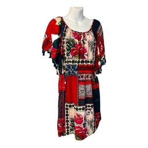 Anthropologie Red Floral Patchwork Mini Dress